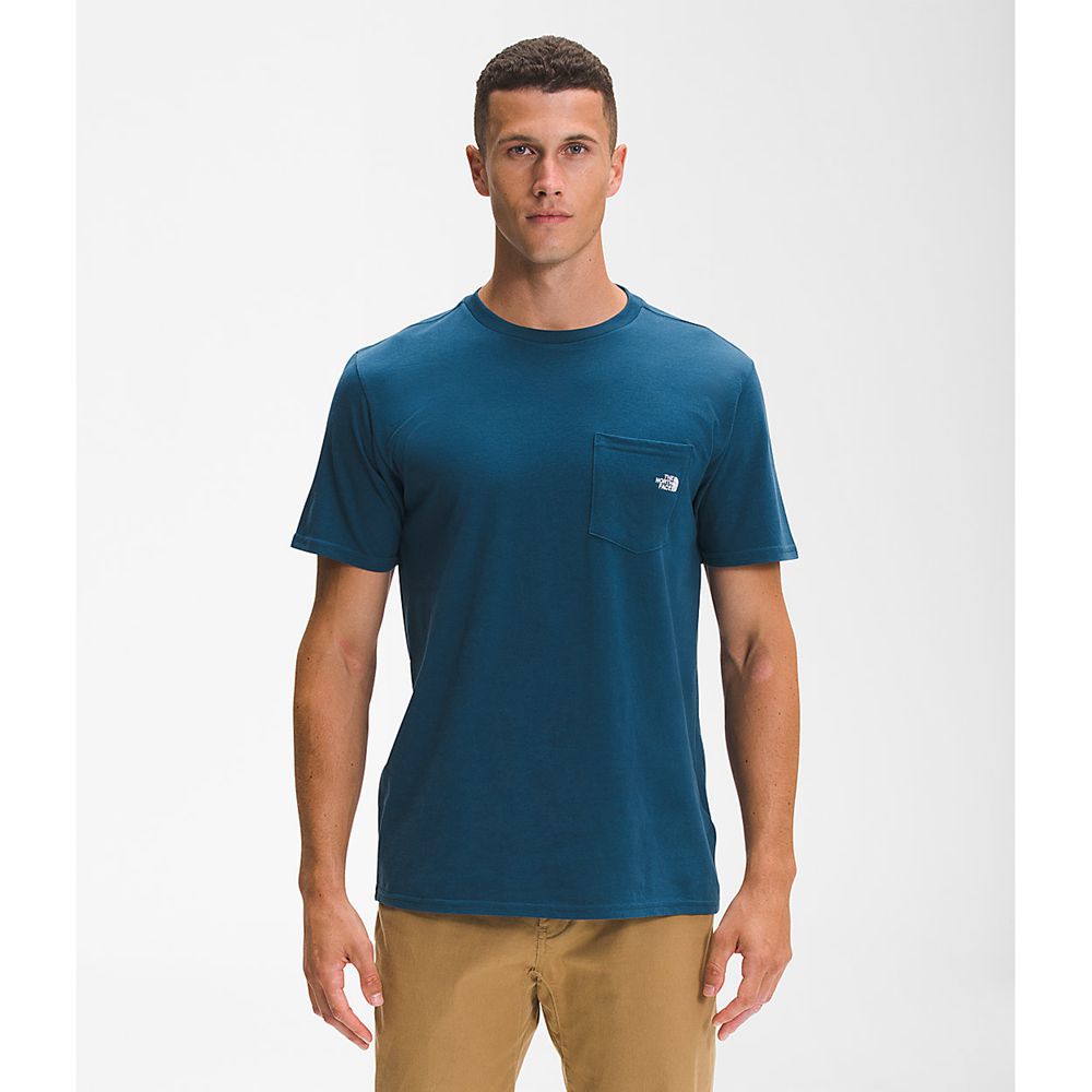 The North Face T-Shirts Mens Australia - The North Face Short Sleeve Woodmont Pocket Blue (PEX-05874